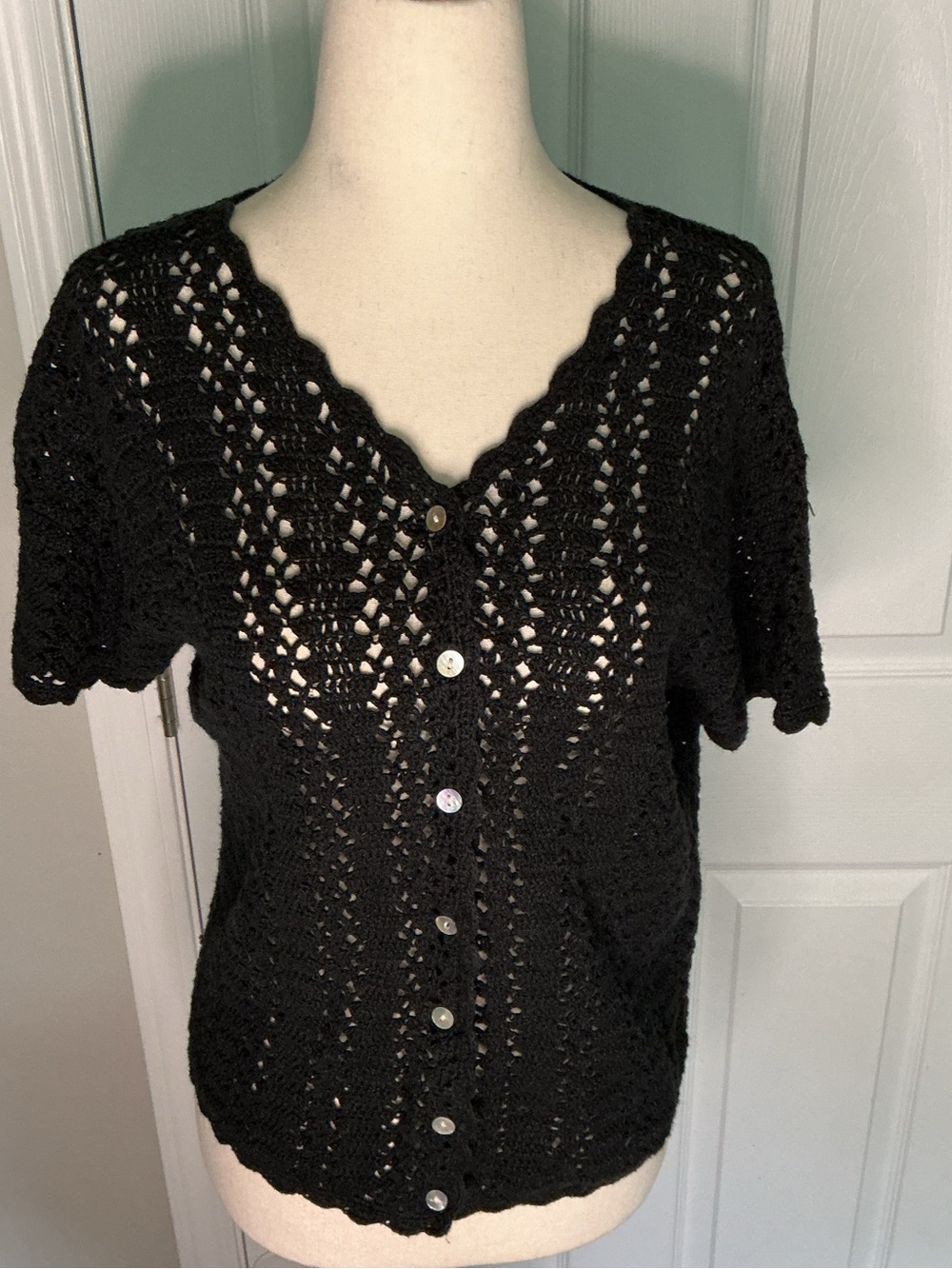 Studio Black Crochet Knit Button-Front Top